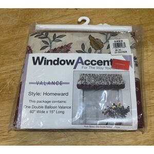 Vtg Ames Store Double Balloon Valance Homeward Floral Garden Maroon 60x15"‎